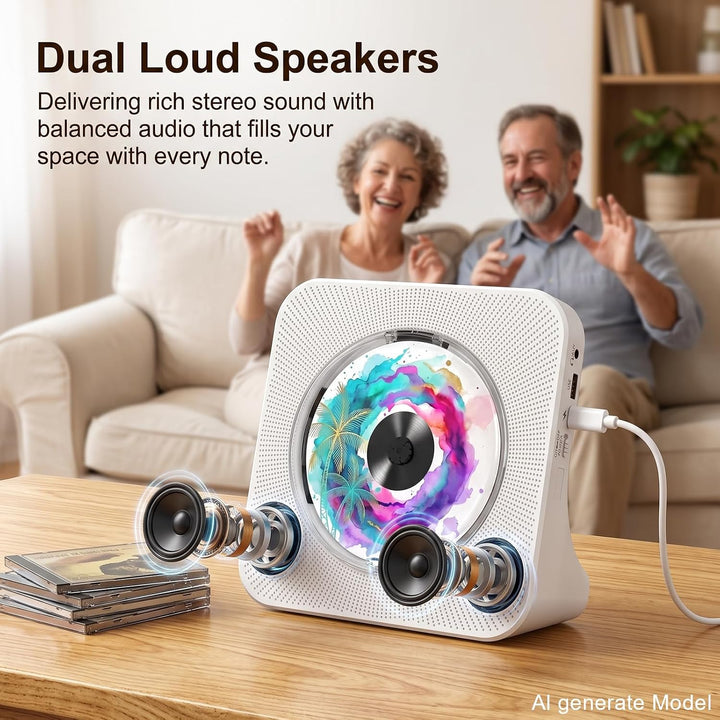 Tragbarer CD-Player mit Bluetooth, Gueray Desktop für zu Hause, Eingebaute Doppelte HiFi-Lautspreche