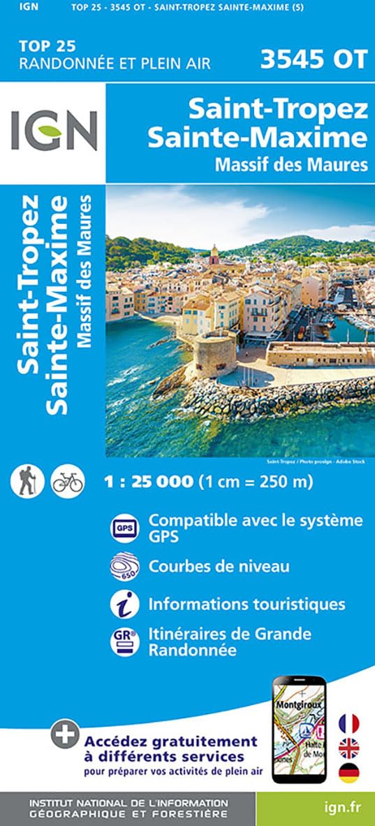 3545OT Saint-Tropez Sainte Maxine Massif des Maures: 1:25000 (TOP 25), Karte