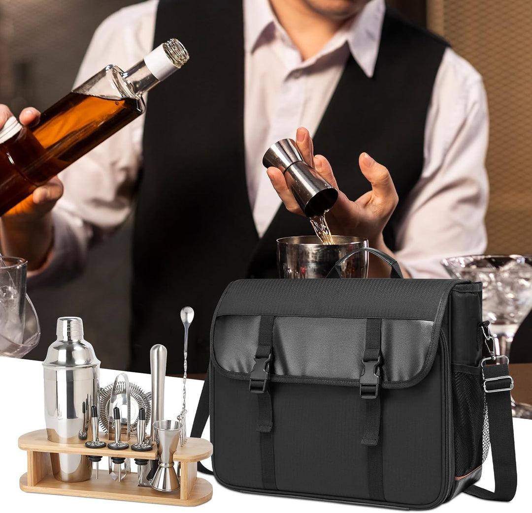 Bartender-Tasche für Cocktail-Shaker-Set, Messenger-Tasche mit gepolsterten Fächern für das Reise-Ba