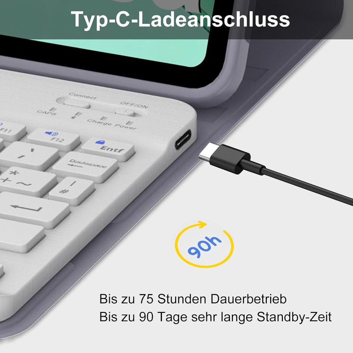 Hülle mit Tastatur für Honor Pad X8a 2024 und X8b 2026 Tablet 11 Zoll, Deutsch QWERTZ Layout ohne Be