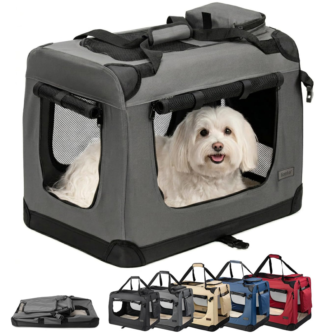 lionto Hundetransportbox Hundetasche Hundebox Faltbare Kleintiertasche, (M) 60x42x44 cm grau Grau L