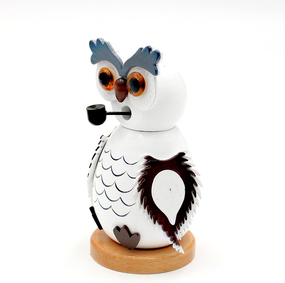 Dekohelden24 Holz-Räucherfigur Eule in weiss und beige als 2er Set, L/B/H 7,5 x 6 x 12 cm 2er Set 12