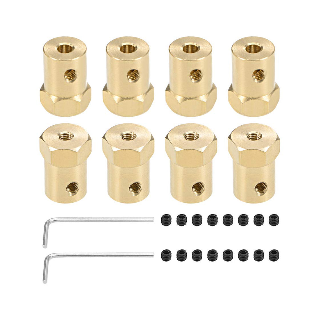sourcing map 8Stk.Sechskantkupplung 4mm Bohrungsmotor Sechskant Messing Wellenkupplung Flexibler Ste