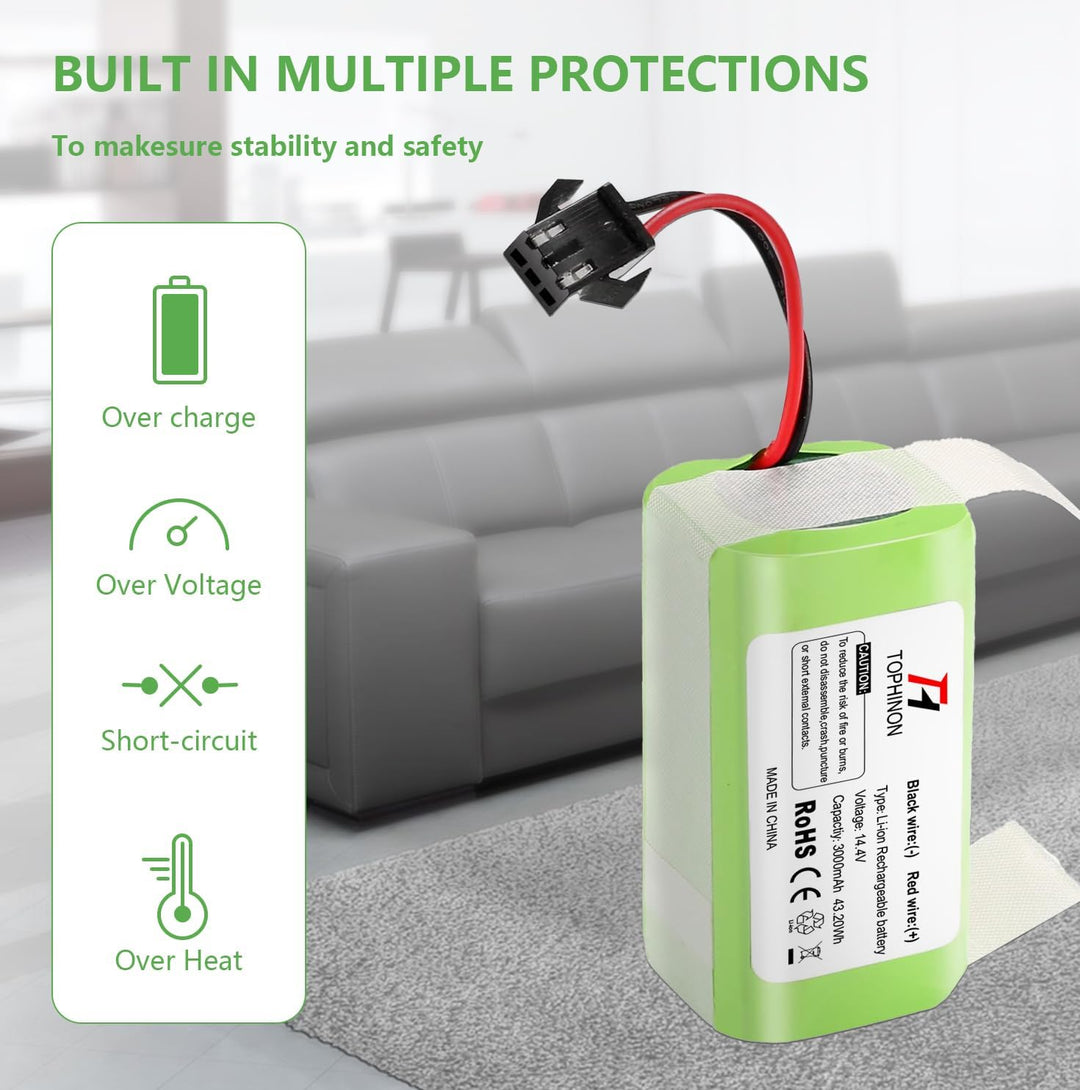 HT TopHinon 14.4V 3000mAh Li-ion Ersatzakku für Conga Excellence 950 990 1090 1790 1990, Eufy RoboVa