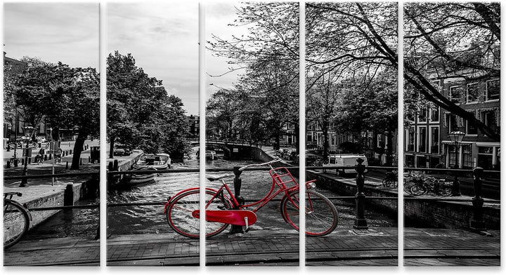 islandburner Bild auf Leinwand Rotes Fahrrad Brücke Schwarz Weiss Bilder Wandbilder Poster, 160L x 8