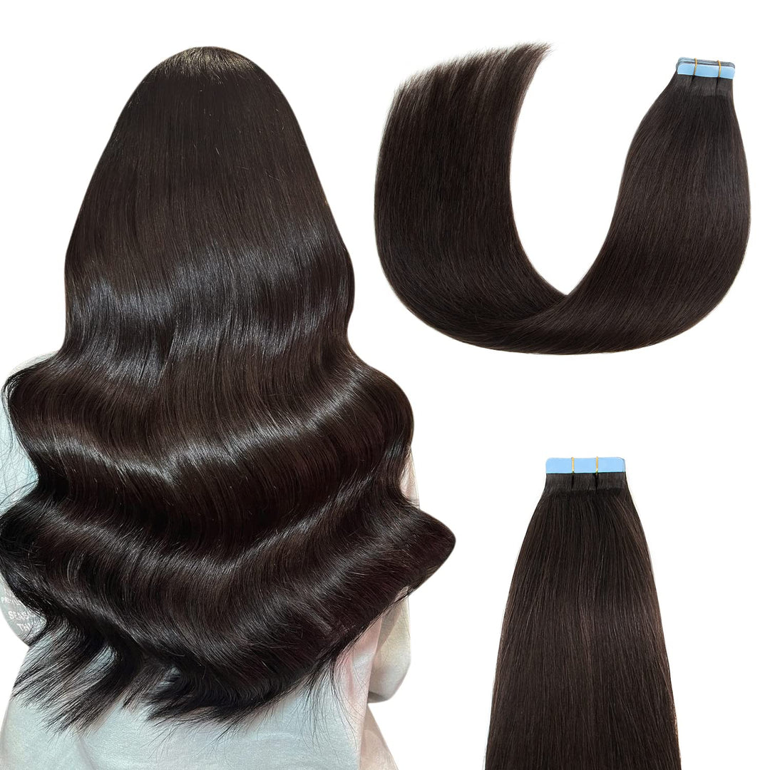 AGMITY Tape Extensions Echthaar, Natürliches Schwarz 20 Stück 40 g/Packung 35cm Remy Seidig Gerade I