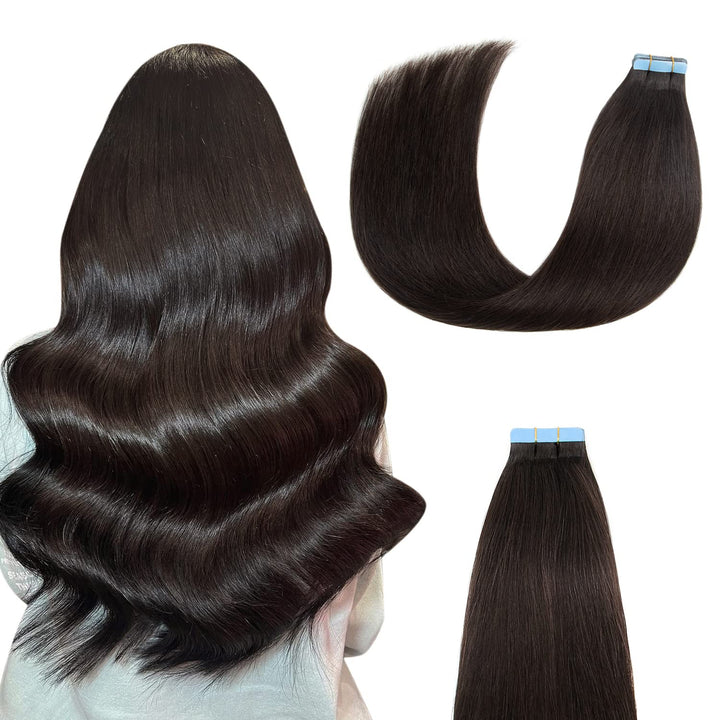 AGMITY Tape Extensions Echthaar, Natürliches Schwarz 20 Stück 40 g/Packung 35cm Remy Seidig Gerade I