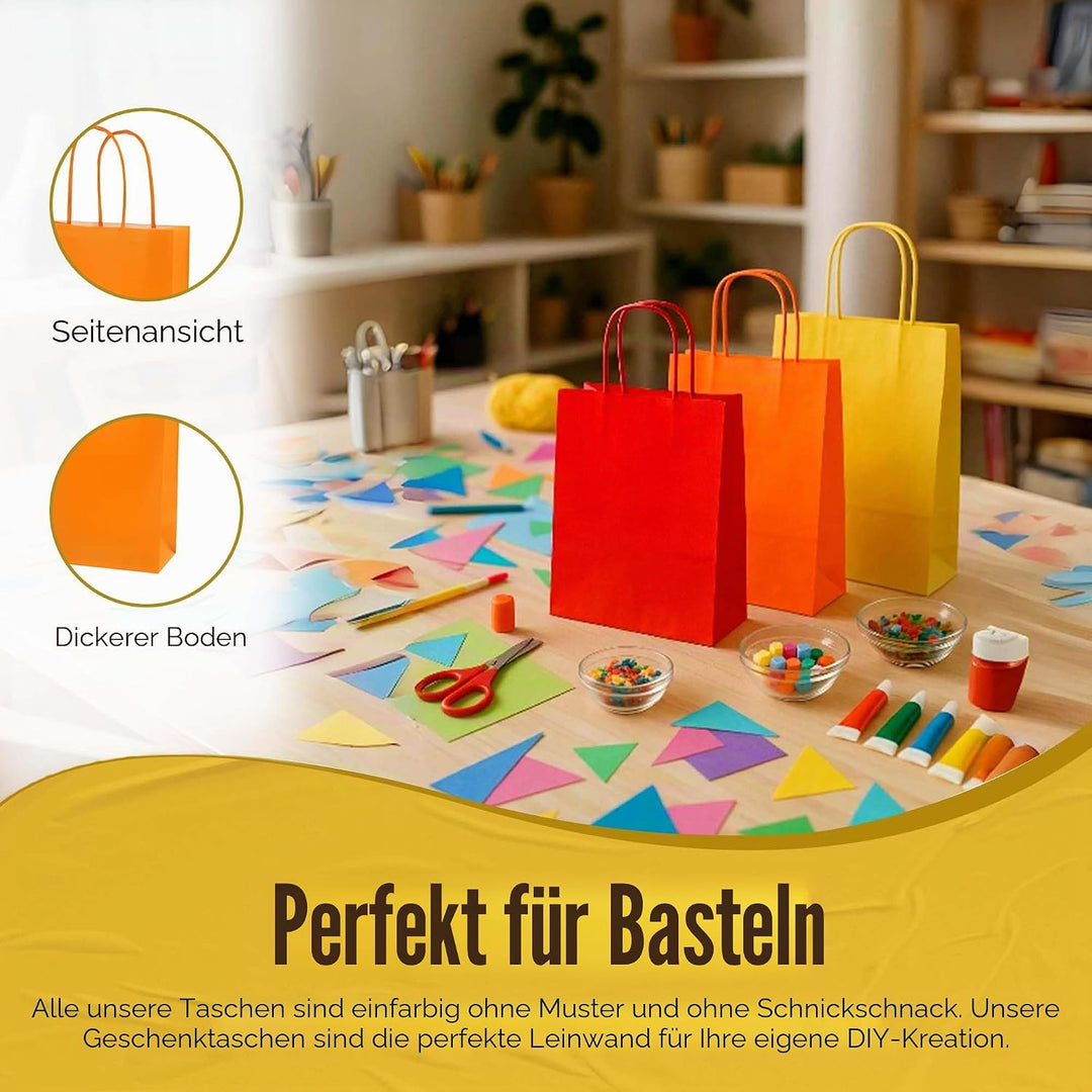 Thepaperbagstore 30 Regenbogen Kleine Papiertüten mit Henkel 18 x 22 x 8 cm | Farbige, recycelbare K