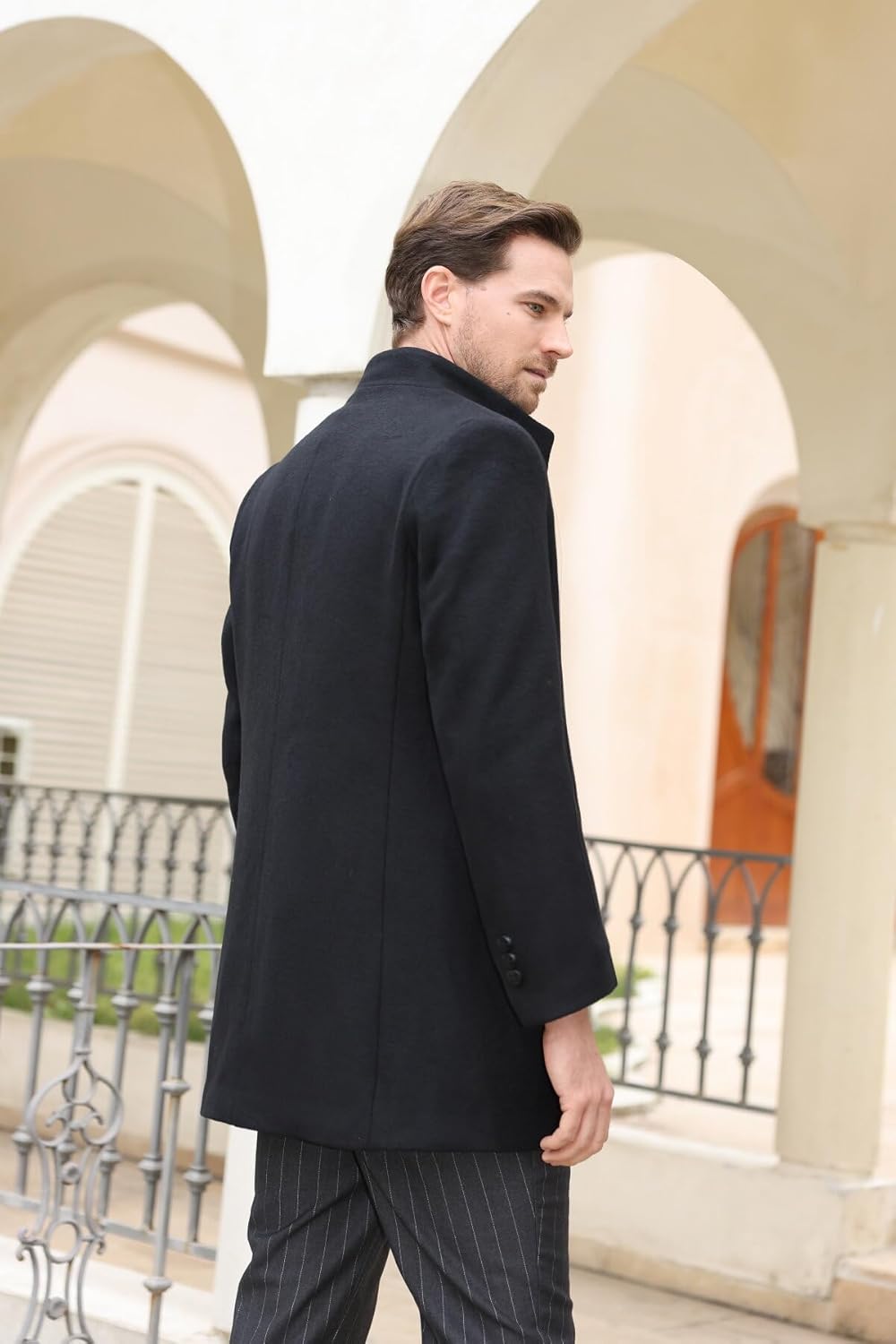 Allthemen Wintermantel Herren Mantel Slim Fit Lang Wollmantel Business Mantel mit Stehkragen Herren
