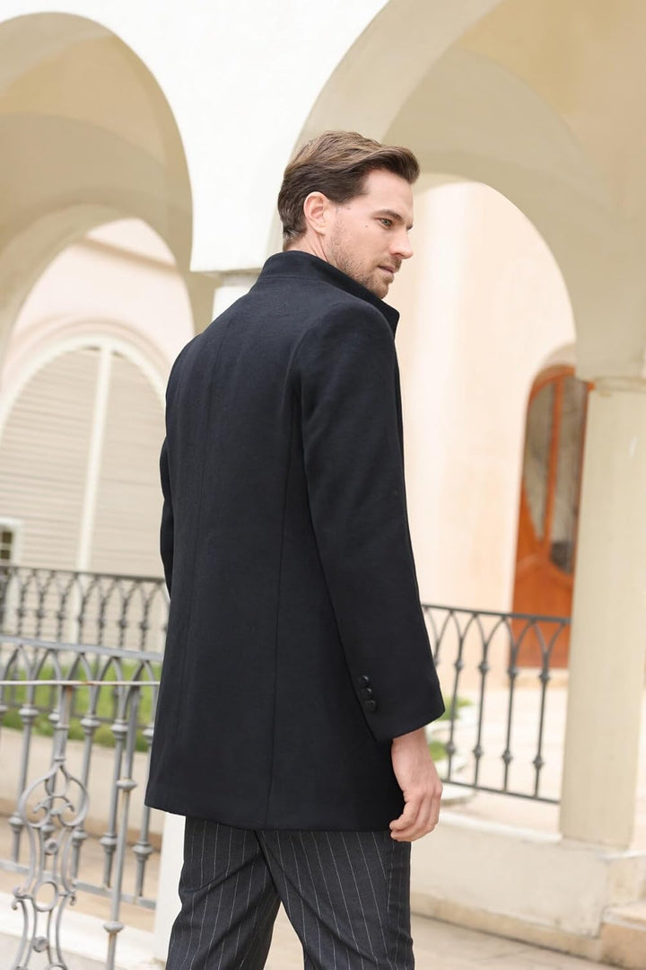 Allthemen Wintermantel Herren Mantel Slim Fit Lang Wollmantel Business Mantel mit Stehkragen Herren