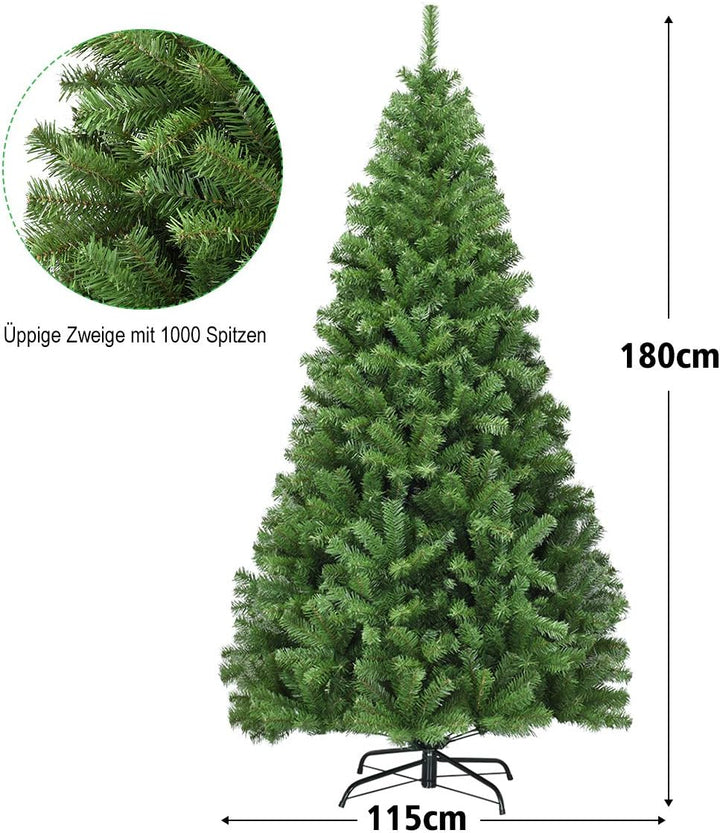 COSTWAY 180cm Künstlicher Weihnachtsbaum, Tannenbaum mit Klappsystem, Christbaum 1000 Spitzen PVC Na