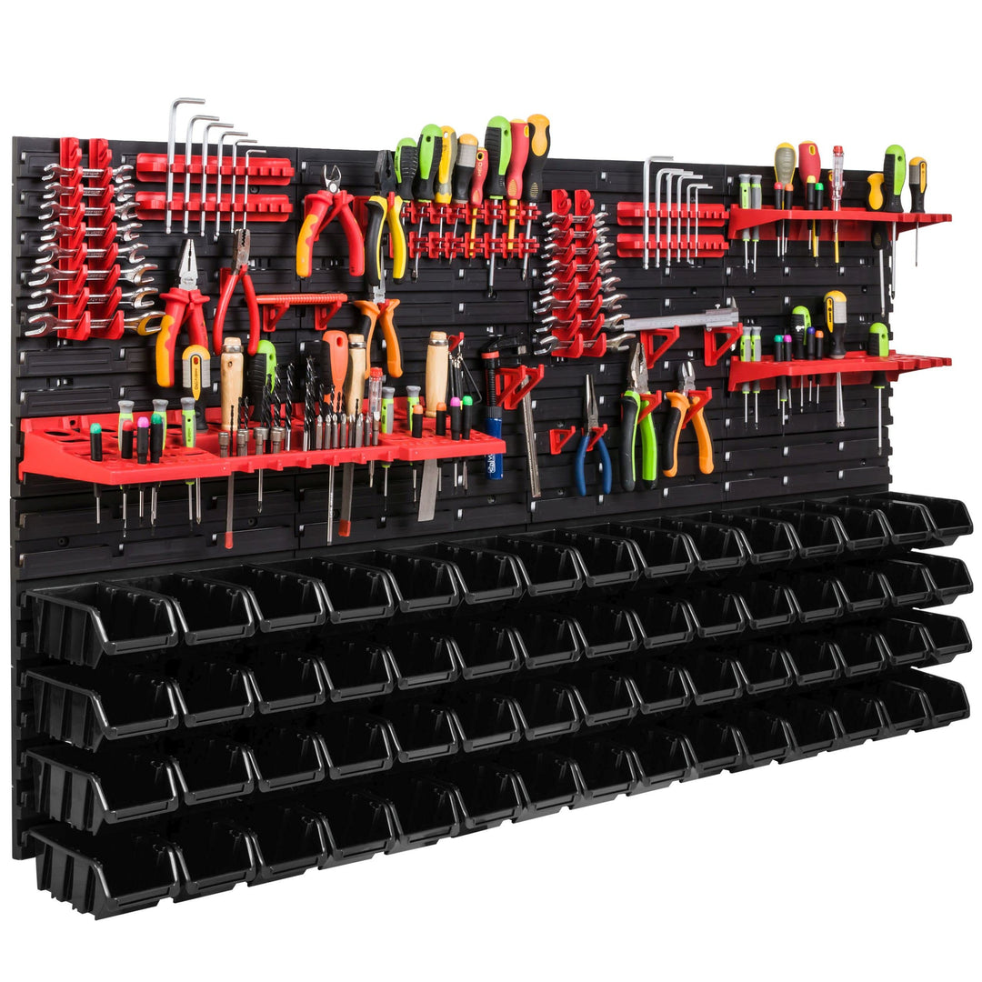 Lagersystem Werkstattregal | 156 x 78 cm | 60 stck. Box | Wandregal mit Werkzeughalterungen und Stap