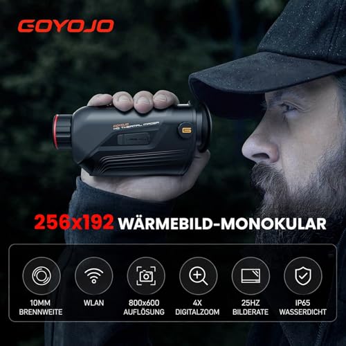 GOYOJO Handheld-Wärmebild-Monokular, 256 x 192 (25 Hz) @ 12 um Wärmesensor, Eingebaute Drahtlose Übe