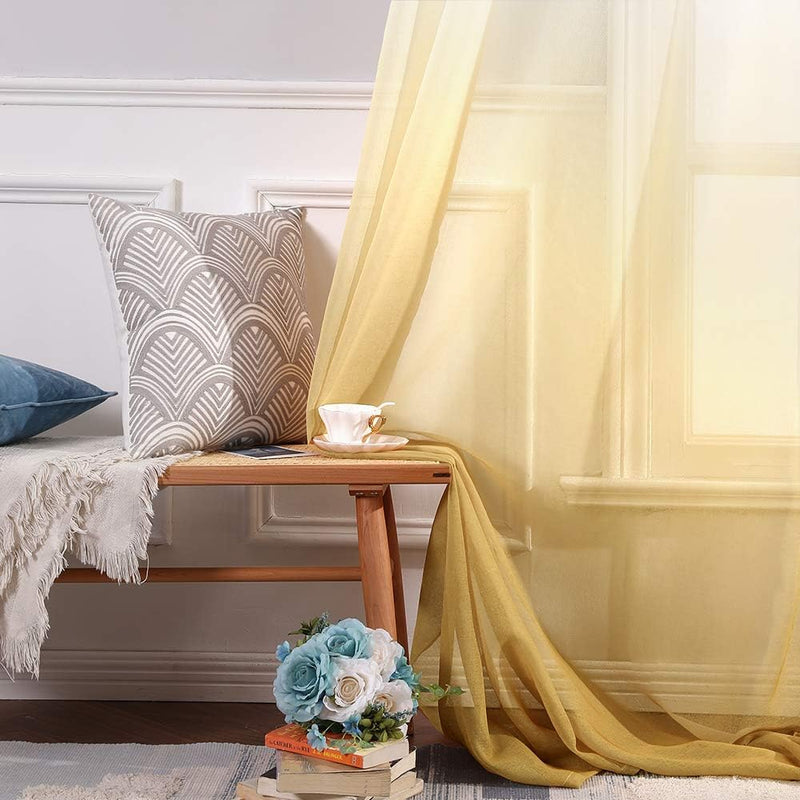 MIULEE Gardinen Transparent Vorhänge Farbverlauf Voile Sheer 2er Set Vorhang mit Ösen Dekoschal Fens