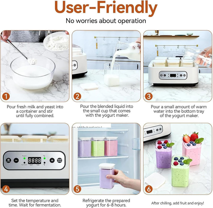 Automatischer Digitaler Joghurtbereiter Yogurt Maker mit 6 Gläsern, Einstellbare Temperatur &amp; Timer