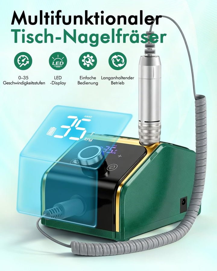 CozyZen Elektrische Nagelfräsmaschine 35.000 U/min Profi-Set | Mit LCD-Display, Hand- & Fusspedal, l