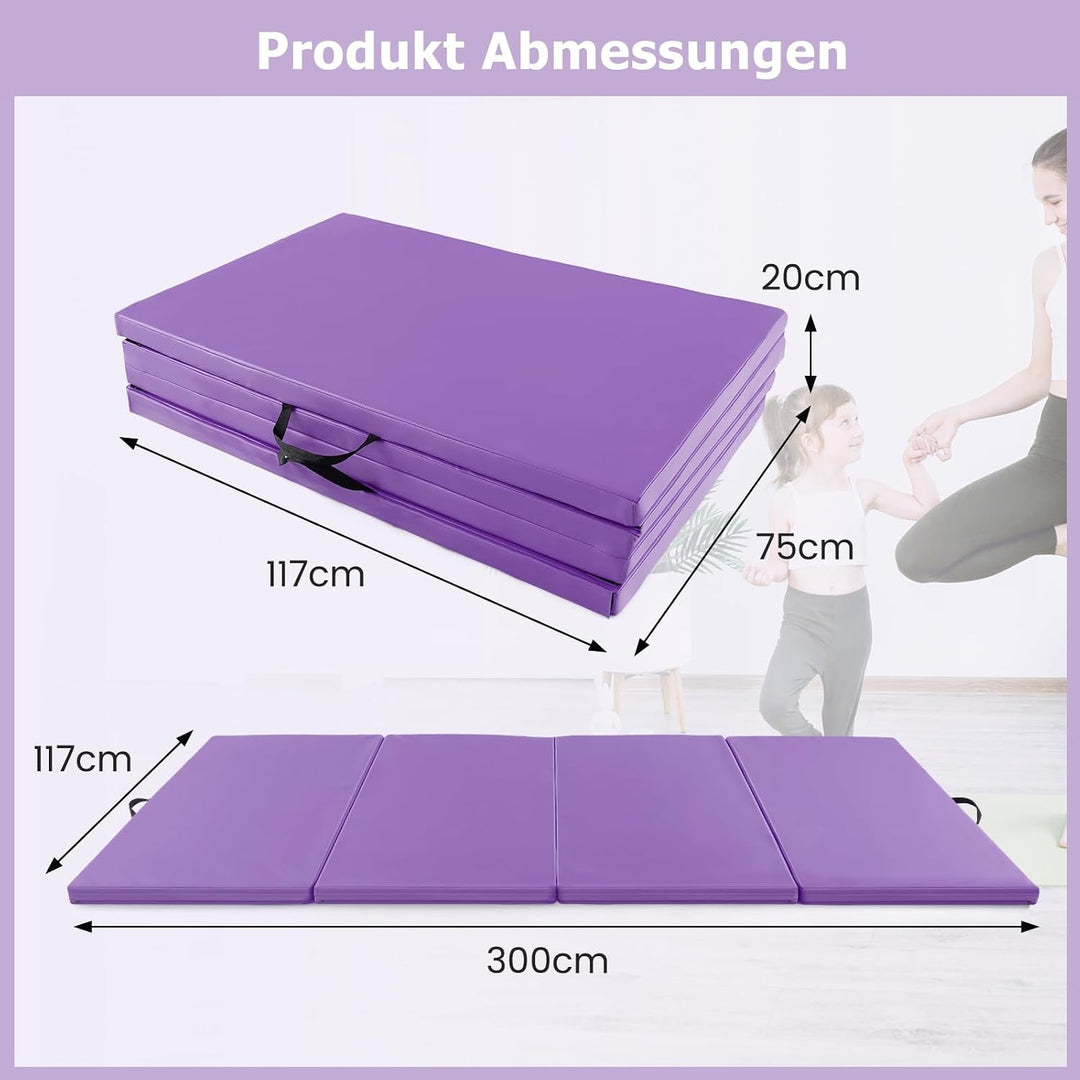GOPLUS Turnmatte klappbar, 300×117×5cm Weichbodenmatte mit 2 Tragegriffen & Klettverschlüssen, Gymna
