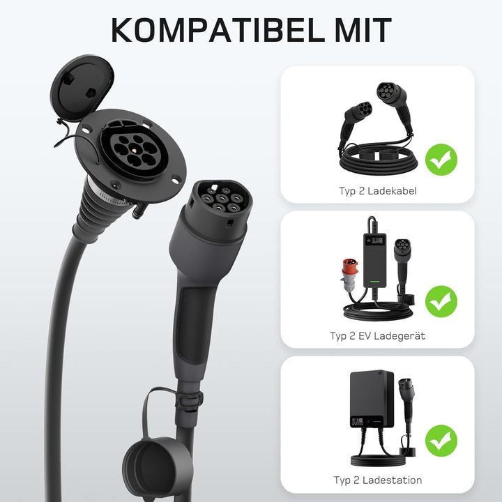 dé Typ 2 Verlängerungskabel [10m, 11kW, 16A] 3-Phasen Ladekabel 400V, Schutzart IP54, kompatibel mit