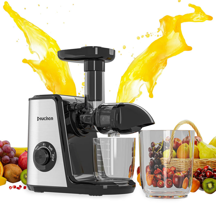 Muchen Slow Juicer Entsafter für Obst und Gemüse Ruhiger Motor Leichte Reinigung mit Rückwärts-Kau-F