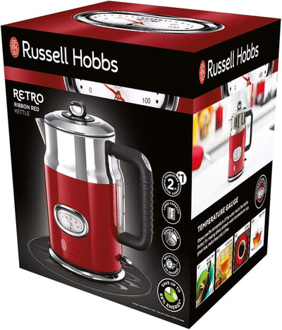 Russell Hobbs Wasserkocher [1,7l, 2400W] Retro Rot & poliertet Edelstahl (Schnellkochfunktion, Wasse