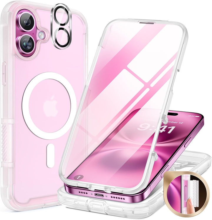 Miracase 360 Grad für iPhone 16 Hülle mit Magsafe, Eingebaut Glas Schutzfolie, Komplettschutz HandyH