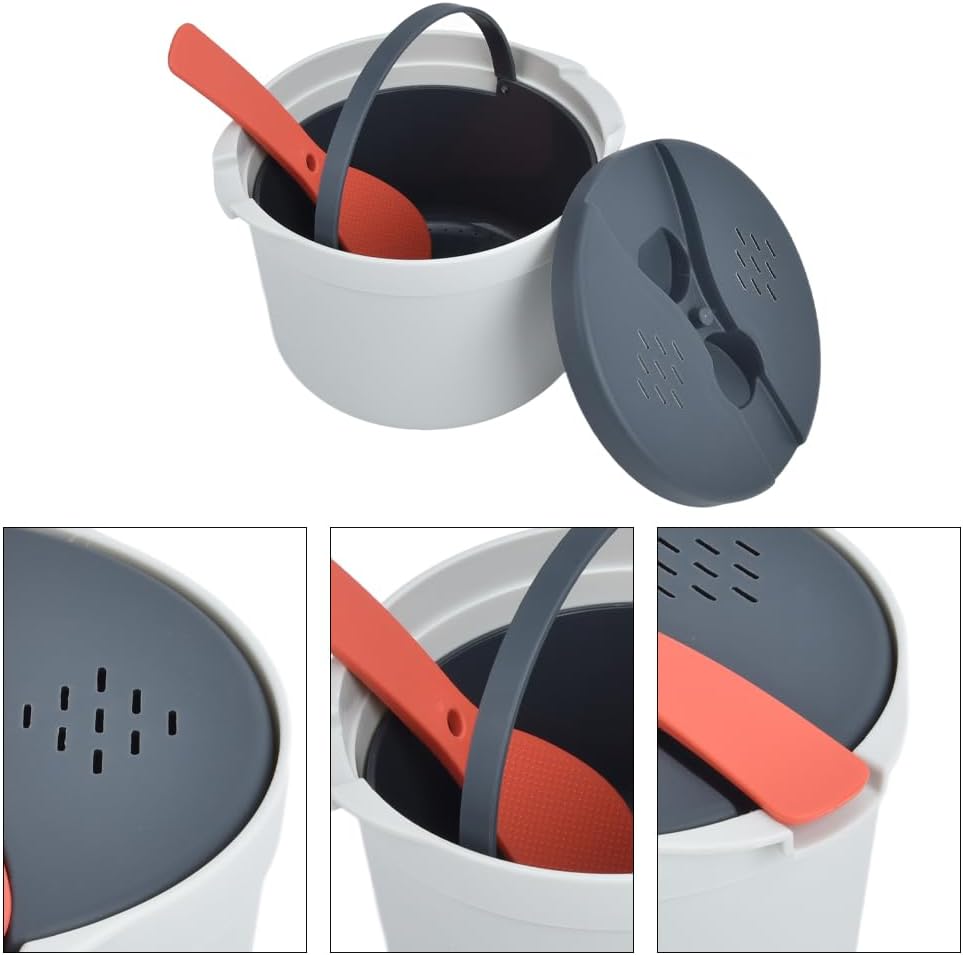 Mikrowellen Reiskocher, 2L Multifunktions Dampfgarer Dampftopf Reiskocher Set PP in Lebensmittelqual
