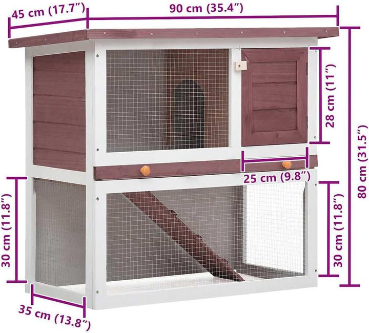vidaXL Holz Kaninchenstall 1 Tür Braun Hasenstall Kaninchenkäfig Hasenkäfig Braun und Weiss, Braun u
