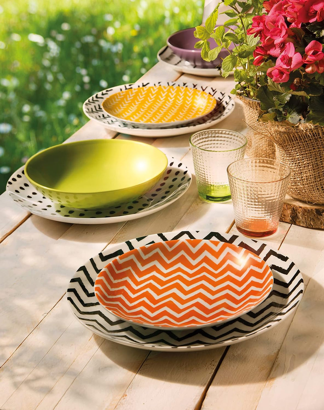 Excelsa 62495 Crazy Line Tafelservice, 18-teilig, Porcelain, mehrfarbig 18 Stk Einzeln, Einzeln