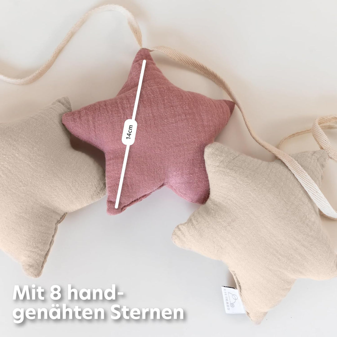 LILIMAUS Sternen Wimpelkette Stoff [in 12 Farben] Kinderzimmer - 100% Baumwolle Handmade Girlande St