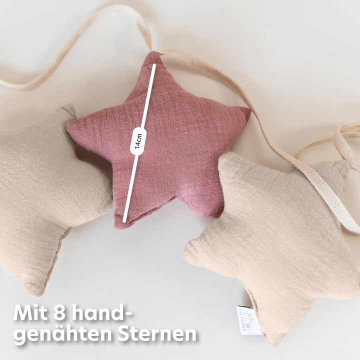 LILIMAUS Sternen Wimpelkette Stoff [in 12 Farben] Kinderzimmer - 100% Baumwolle Handmade Girlande St