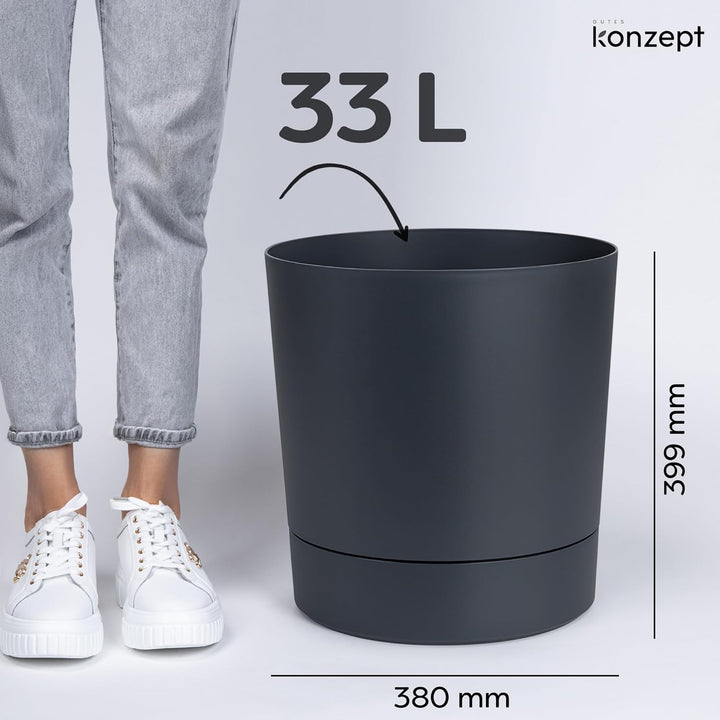 KONZEPT Blumentopf mit Untersetzer 38 cm - grosser Übertopf aus Kunststoff für Zimmerpflanzen, moder