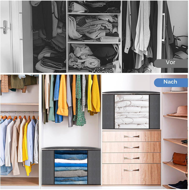 AIOR 6 Stück 60L Gross Aufbewahrungstasche, Faltbare Unterbett Kleideraufbewahrung Schrank Organizer