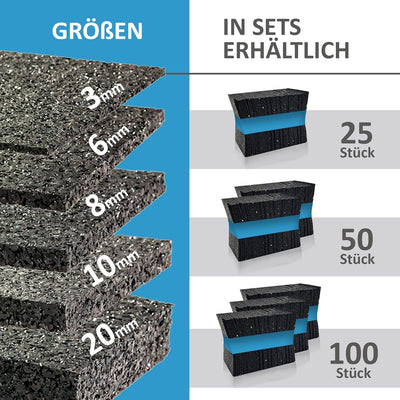 My Plast I 90 x 90 x 20 mm - 100 Stück I Terrassen-Pads – wasserbeständige Gummimatten für Terrassen