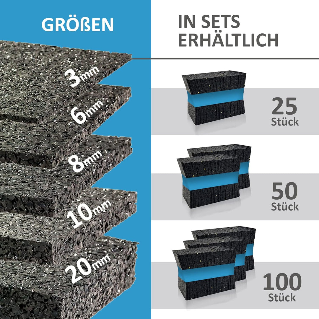 Terrassenpads 90 x 90 x 3mm 6mm 8mm 10mm 20mm! Stärke und Menge auswählen !! (90 x 90 x 20mm Menge: