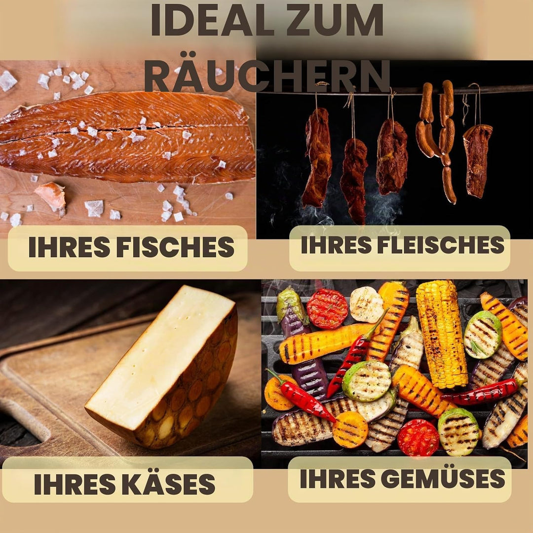 Kaltrauchgenerator (30 cm) /Räucherschnecke für Räucherofen Fleisch und Fisch + 4 Fleischerhaken und