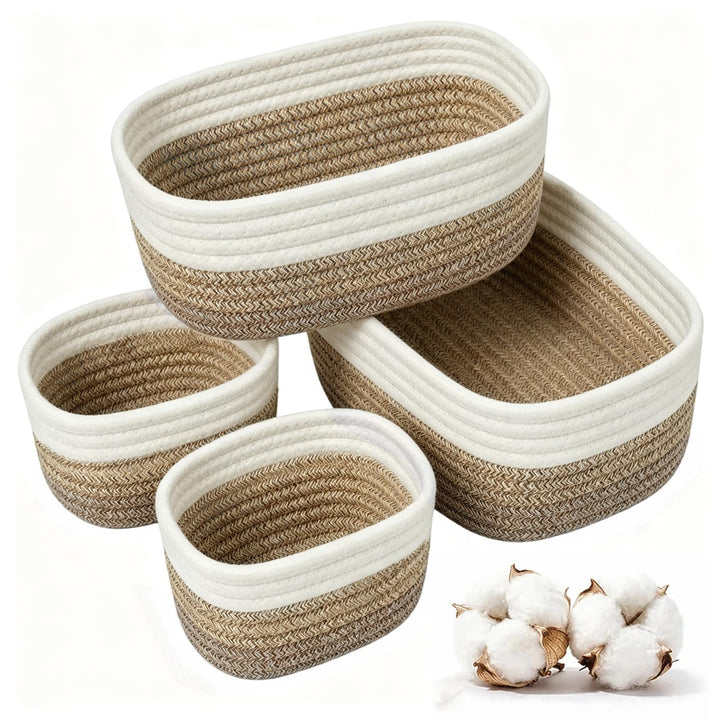 4 Stück Aufbewahrungskorb Geflochten Baumwollseil,Stapelbare Speicher Storage Basket,Stapelbare Korb
