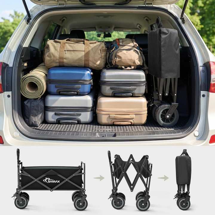 SAMAX Bollerwagen bis 200kg - 2in1 mit Bank - Faltbarer Handwagen Gartenwagen Strandwagen - Klappbar