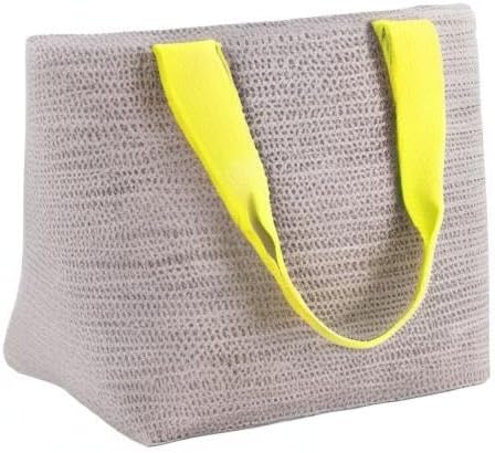 REMEMBER Korbtasche "Light grey" mit Druckknopf aus Papierstroh und Baumwolle Light Grey + Yellow Ha