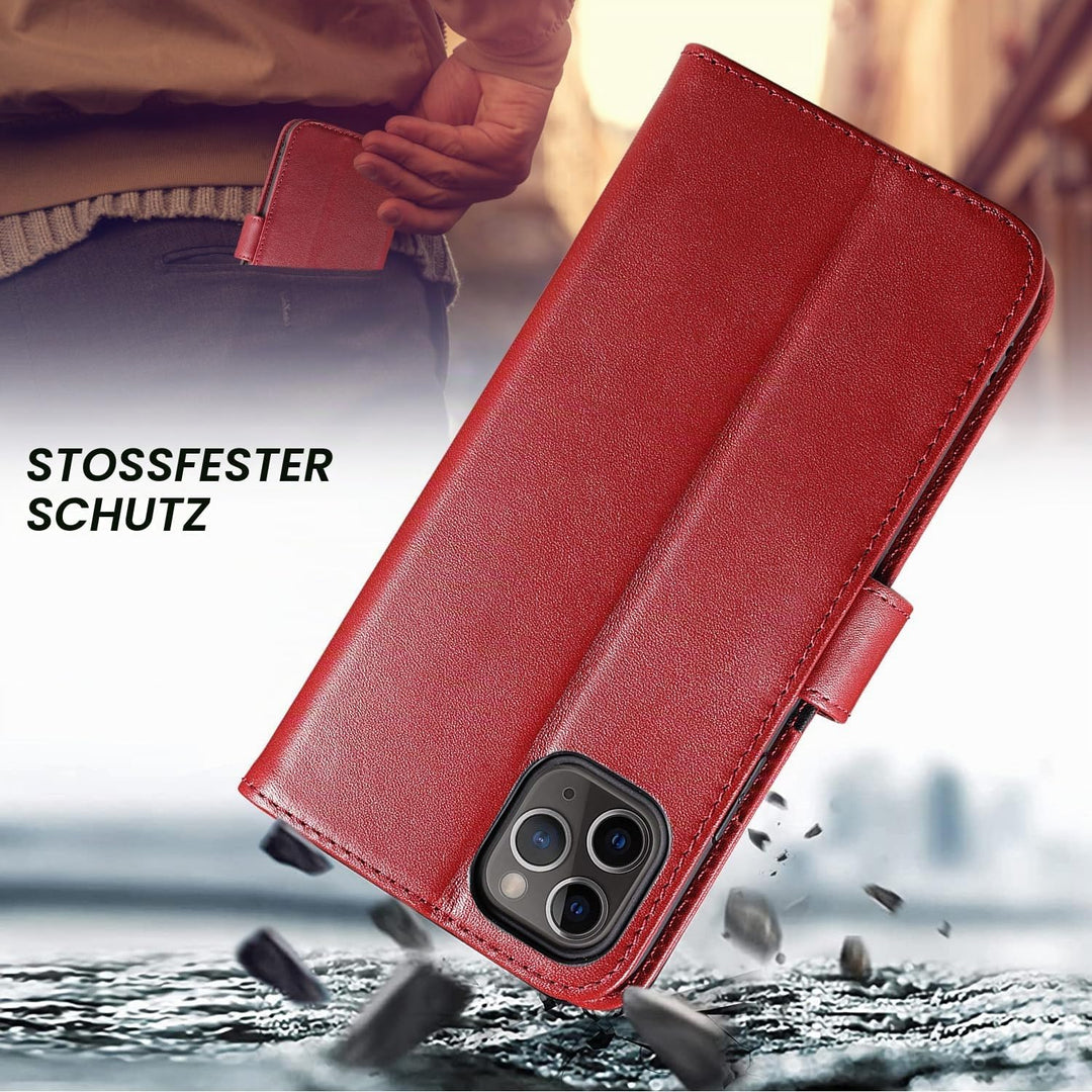 LENSUN Echtleder Hülle für iPhone 11 Pro Max, Handyhülle [Echtes Leder][Kartenfach][RFID Schutz] Han