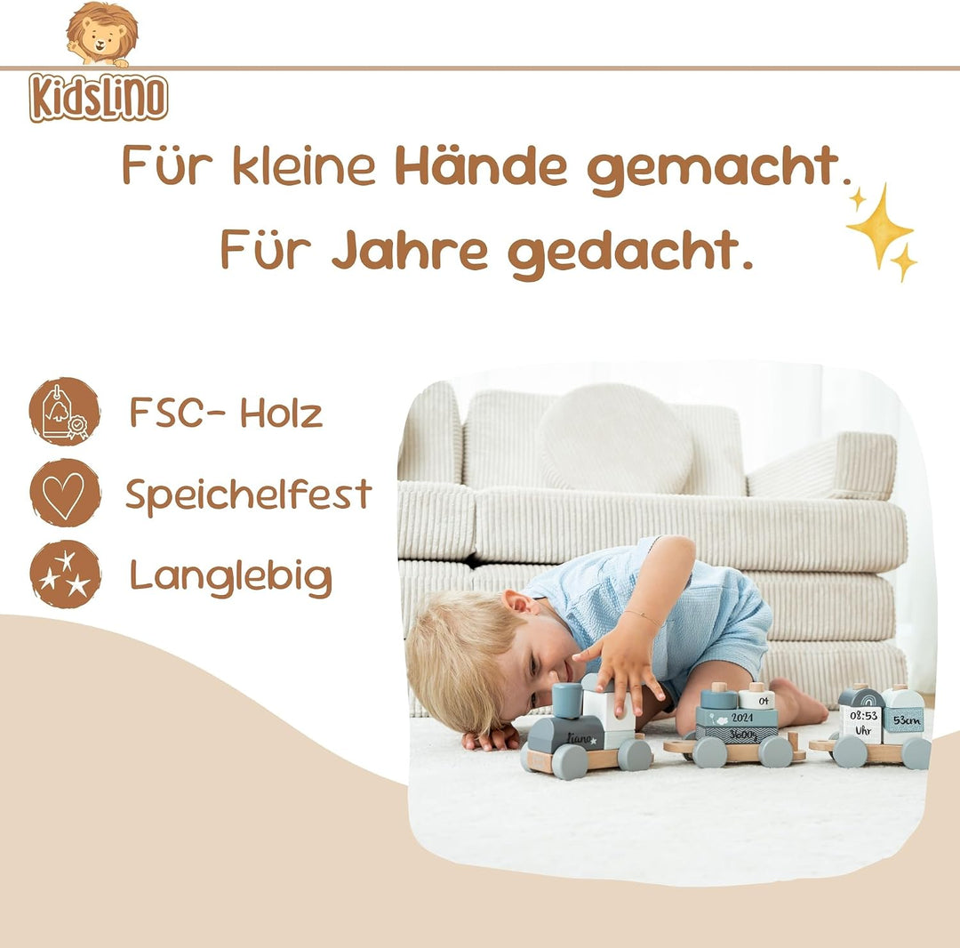 Personalisierte Holzeisenbahn blau - Personalisierte Geschenke Baby I Steckspielzeug I Geschenk zur