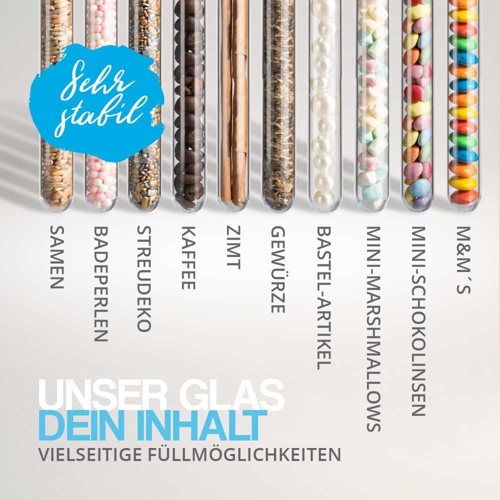 Tuuters Glas Reagenzglas mit Korken 25 Stück (120 x ø 16 mm) Gewürzgläser | Reagenzgläser für Blumen