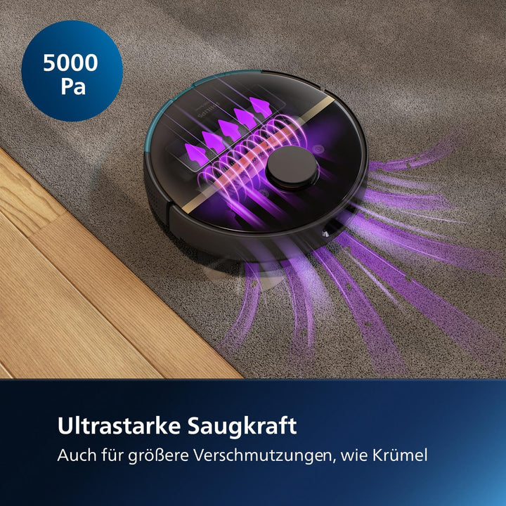 Philips Homerun Serie 7000 Saug-Wischroboter, ultrastarke Saugleistung (5.000 Pa), Erkennung Kleiner