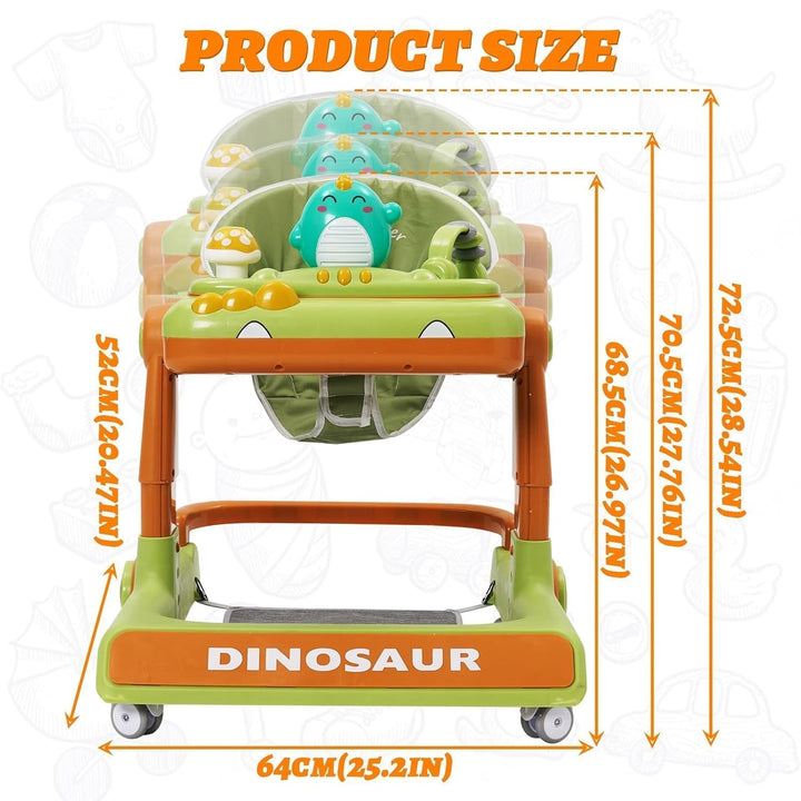 Lauflernwagen Baby Dinosaurier mit Musikalischem Spielset,Fussstütze,Höhenverstellbar,360° Geräuscha