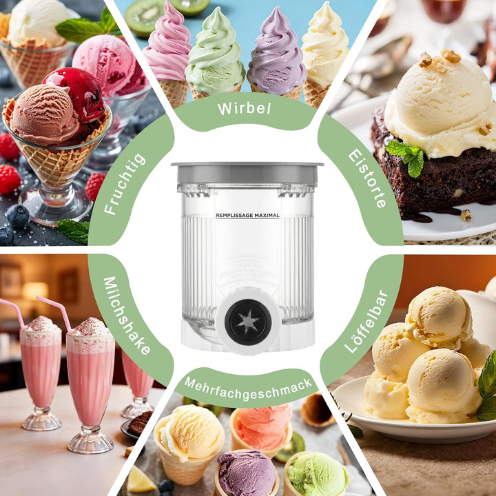 4er Pack Ersatz-Eisbehälter für Ninja Swirl, 470ml Pint-Becher mit farbigen Deckeln, Auslaufsicher &