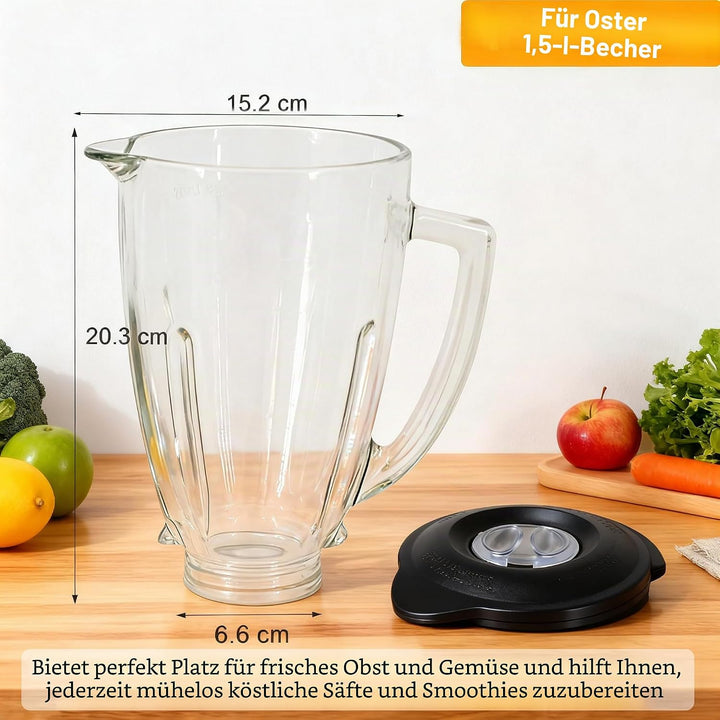 Ersatz Kompatibel mit Oster und Osterizer Standmixer, Runder Glaskrug 6 Tassen 1,5L mit Deckel Kompa