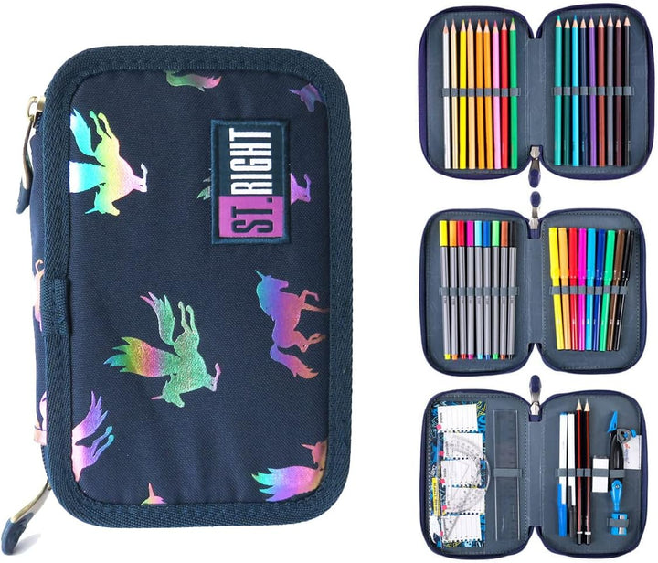 St. Right XXL Federtasche Federmappe Federmäppchen 46-teilig gefüllte Schüleretui 3-stöckig 19 x 13