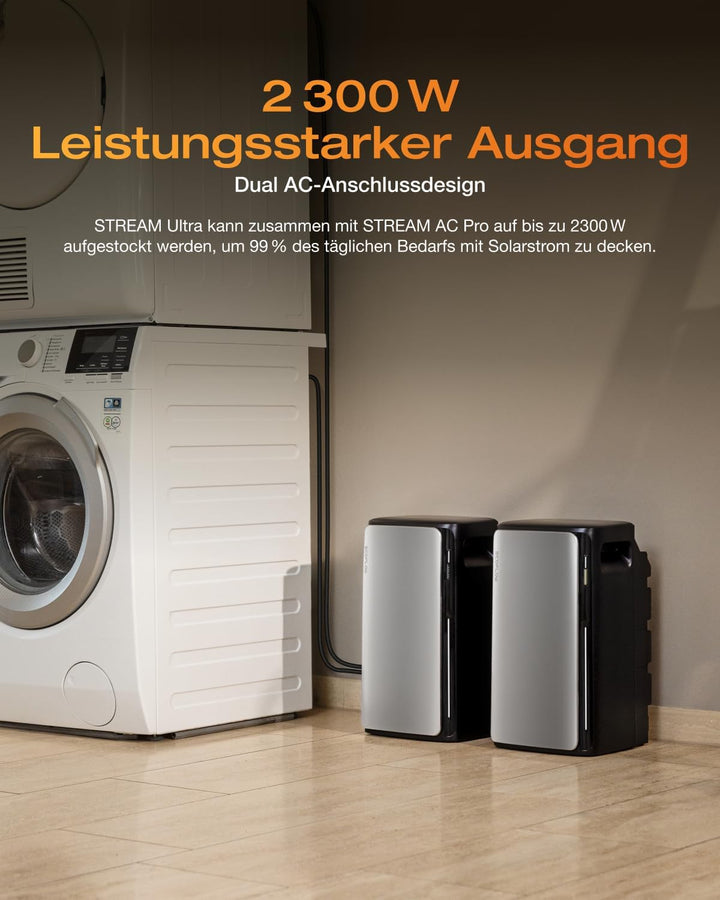 ECOFLOW STREAM Ultra 2er-Pack, Balkonkraftwerk mit Speicher, 3,84kWh Solarspeicher, 2300W Dual AC-An