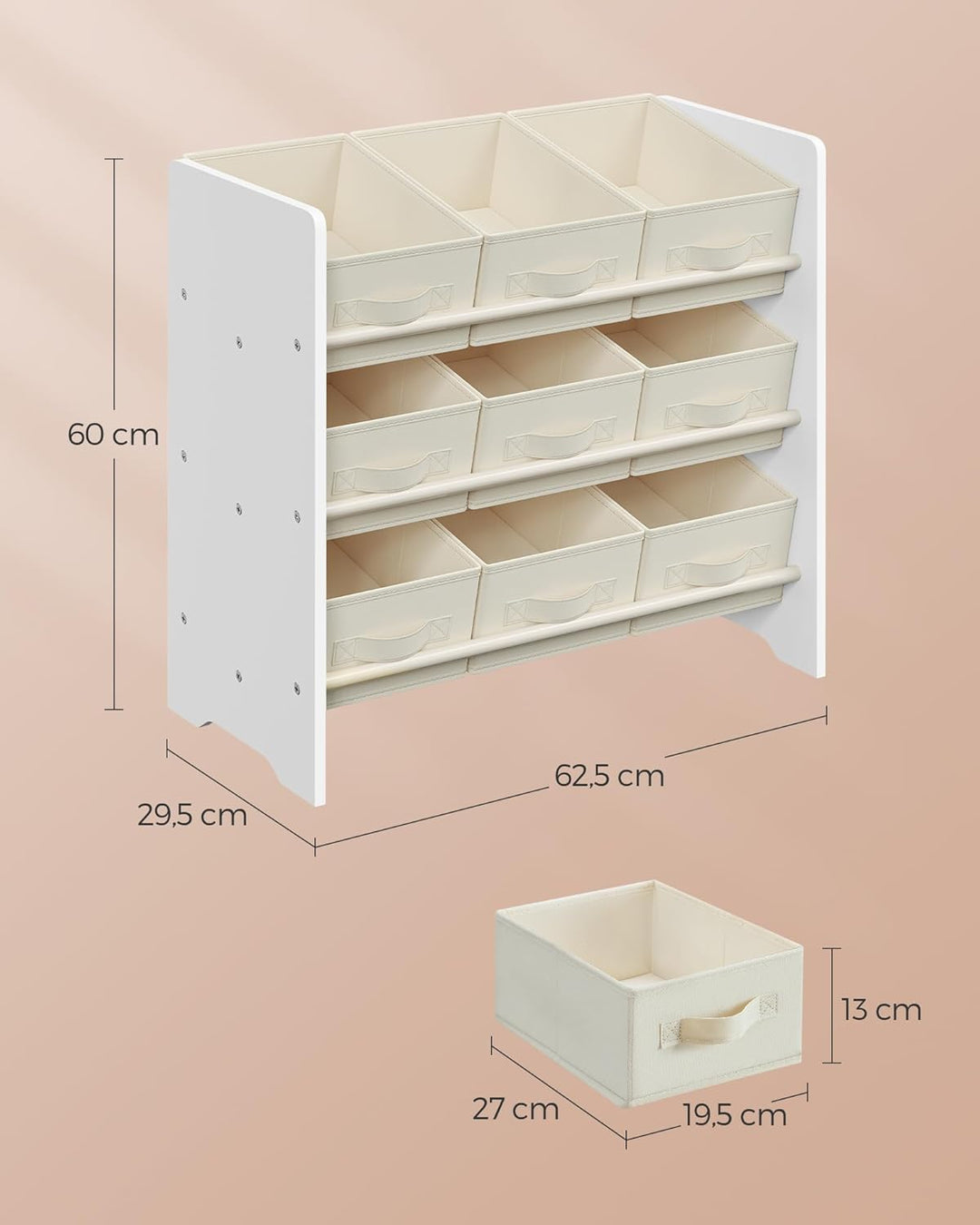 SONGMICS Kinderregal, Spielzeugregal, Bücherregal Kinder, mit 9 Aufbewahrungsboxen aus Vliesstoff, K
