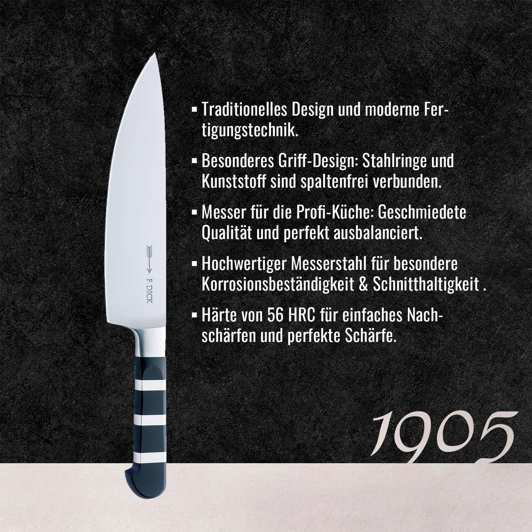 F. DICK Kochmesser, 1905 (Messer mit 21 cm Klinge, HRC 56° X55CrMoV14 Stahl nichtrostend, vielseitig