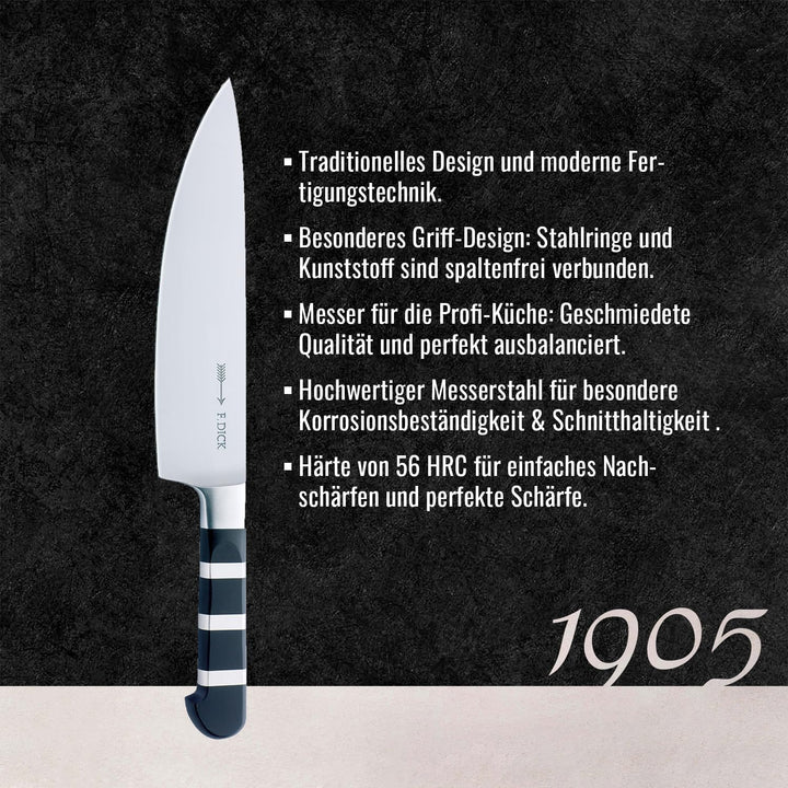 F. DICK Kochmesser, 1905 (Messer mit 21 cm Klinge, HRC 56° X55CrMoV14 Stahl nichtrostend, vielseitig